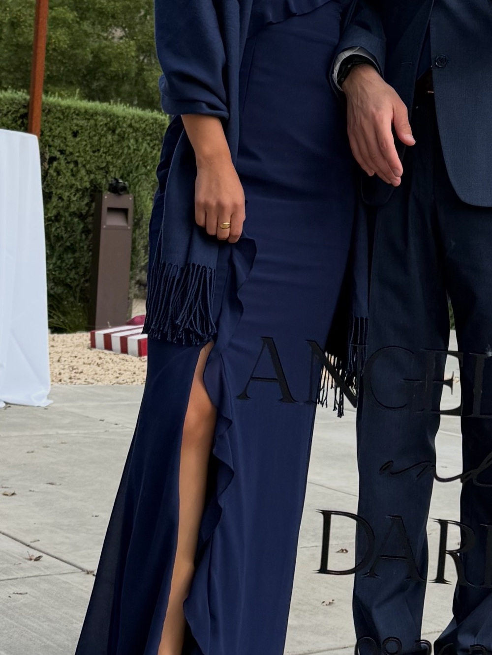 Navy Ruffled Side-Slit Maxi Dress - Women's